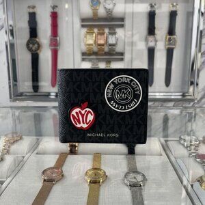 Michael Kors Cooper Embellished Signature Logo Billfold Wallet 36R5LCOF2B BLACK